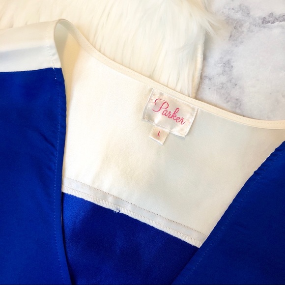 P A R K E R : Color Block Faux Wrap Mini Dress - Picture 6 of 8